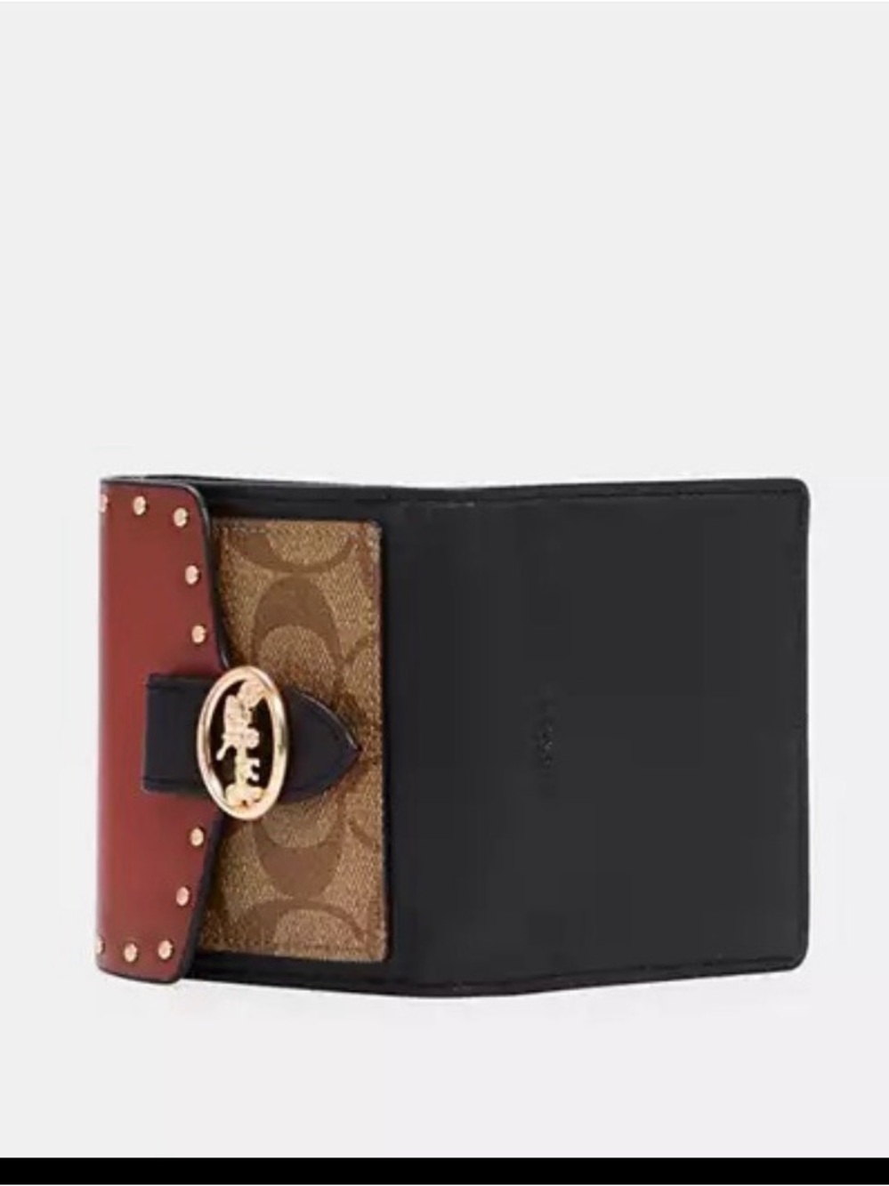 Coach Black, Brown & Rust Signature Bifold Wallet with Gold Hardware